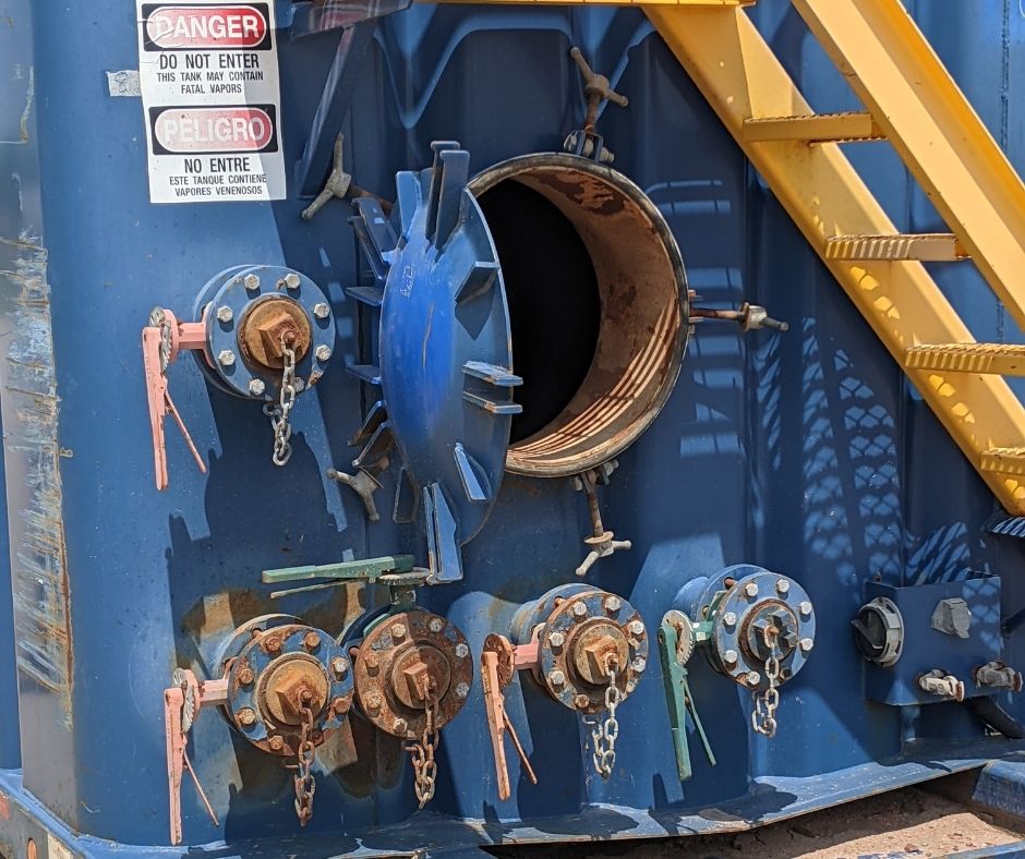 Front Manway and Valves on Frac Tank